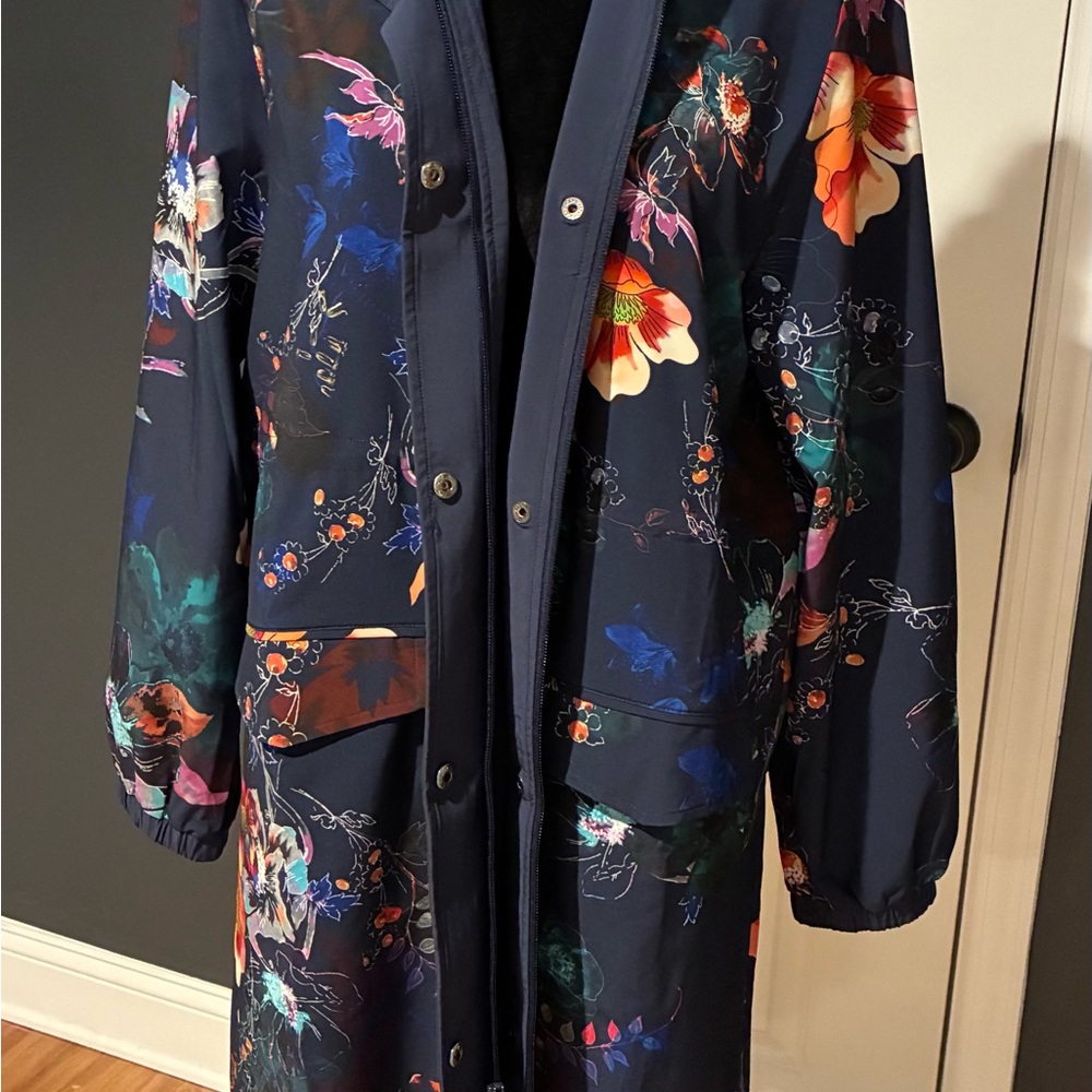 Johnny Was Navy Floral Trench Coat